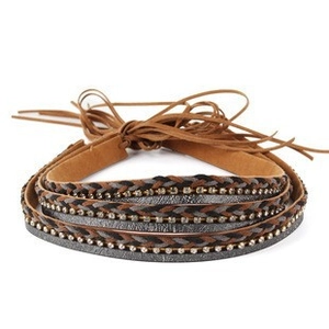 Handmade woven hemp rope belt with bull head decor and rhinestones for hats and outfits