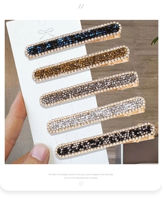 Set of five elegant rhinestone hair clips in navy, bronze, grey, silver and black