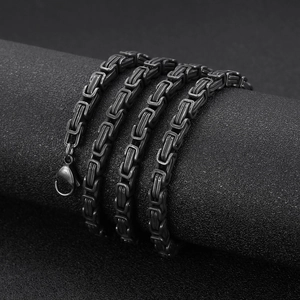 Men's titanium steel Byzantine chain necklace with vintage hip-hop style and lobster clasp