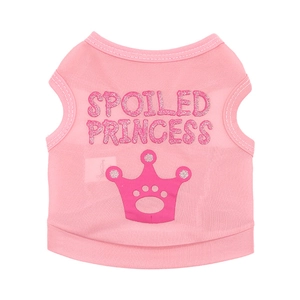 Pink Spoiled Princess dog vest with crown print for small dogs on white background