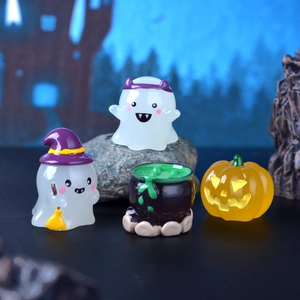 Luminous Halloween wizard ghost and pumpkin resin miniature set for garden and car decor