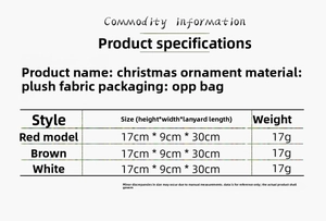 Close-up of product specifications table for Christmas plush bell hanging ornaments