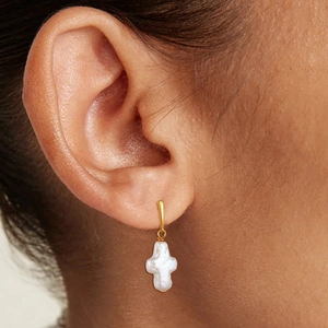Elegant gold cross earrings with natural baroque freshwater pearls for women jewelry