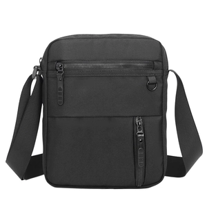 Waterproof black oxford cross-body bag for men with multiple zipper pockets and adjustable strap