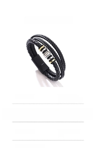 Detail view of multi-layer PU leather bracelet with 21.5cm length and magnetic buckle