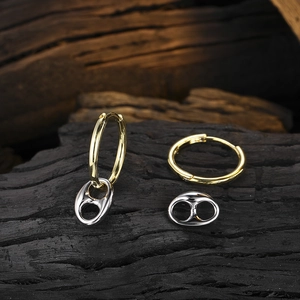 Two-tone S925 silver hoop earrings with gold rings and silver coffee bean pendants