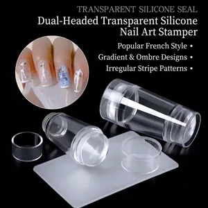 Clear Silicone Nail Art Stamper With Scraper Double Head DIY Manicure Polish Transfer Tool French Tip Template