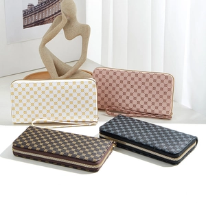 Women Long Wallet PU Leather Geometric Clover Print Zipper Clutch Purse Large Capacity Card Holder With Wrist Strap