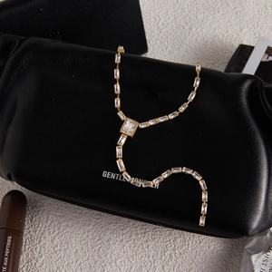 Collier en Y luxueux en acier inoxydable doré avec cristaux de zircon rectangulaires