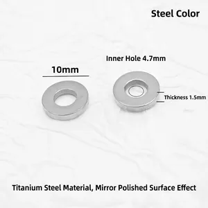 Polished titanium steel spacers showing 10mm outer diameter and 4.7mm inner hole