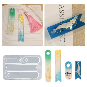 Bookmark Silicone Mold DIY Epoxy Resin Crafting Heart Shape Hanging Hole Colorful Ice Satin Tassels Stationery Accessories