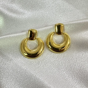 Bold 18K Gold Silver Plated Copper Chunky Hoop Earrings For Women Geometric Hammered Doorknocker Design Statement Jewelry