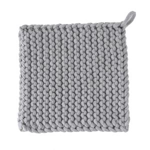Square grey woven cotton rope heat resistant trivet for pots and pans with hanging loop