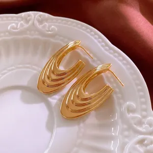 U Shaped Stacked Wave Hoop Earrings Multi Layered Geometric Retro Copper Jewelry With Silver Earring Post For Women