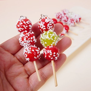 Miniature realistic Tanghulu keychain with glazed hawthorn and grape for bag decoration