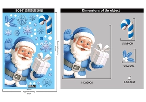 Detailed dimensions of blue Santa Claus and snowflake Christmas window static stickers