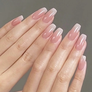 French Gradient Pink White Press On Nails Set Short Coffin Shape Acrylic False Nails With Jelly Glue And File For Women Manicure