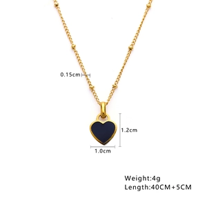 Detail showing blue enamel heart pendant dimensions 1.2x1.0cm and 40+5cm gold chain