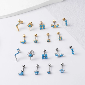 Bohemian stainless steel cartilage earrings with turquoise stones in gold and silver