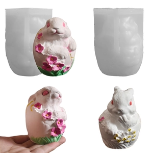 3D Easter Bunny Silicone Mold Flower Relief Egg Rabbit DIY Handmade Candle Soap Resin Plaster Cake Decorating Tools