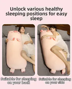 Detailed view of pink plush pig body pillow showing 1.2m length for sleeping support