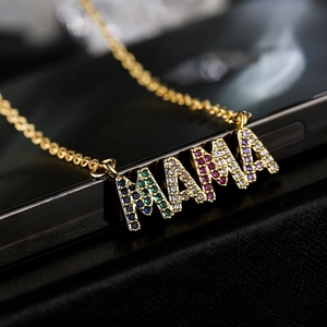 18K gold plated MAMA necklace with vibrant multi-colored zircon stones for women