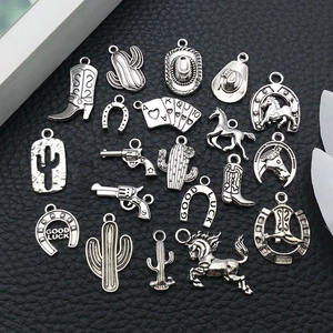 20 zilveren western cowboy hangers van legering met cactus en hoefijzer voor DIY sieraden
