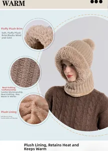 Détail de la doublure polaire et du tricot épais sur cette écharpe à capuche d'hiver