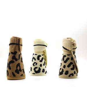 Foldable leopard print straw sun visors for women in three stylish colors and compact design