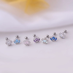 0.8MM titanium steel ear studs set with colorful crown cubic zirconia and screw balls