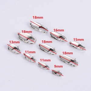 Polished stainless steel lobster clasps in various sizes from 9mm to 18mm for jewelry DIY