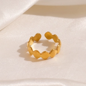 Golden 18K plated stainless steel shell pattern open ring on white silk background