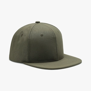 Καπέλο snapback σε χακί χρώμα με σχέδια paisley και επίπεδο γείσο για εξωτερική χρήση