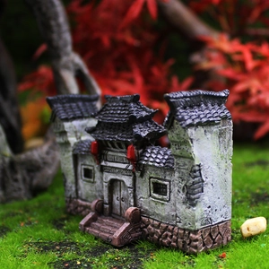 Miniature Chinese ancient gate resin ornament for garden landscaping and bonsai decor