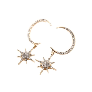 Elegant gold celestial drop earrings with crescent moon and sparkling star motifs