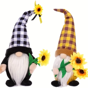 Plush Sunflower Gnome Faceless Doll Ornament With Plaid Hat And White Beard Home Decoration Spring Autumn Theme
