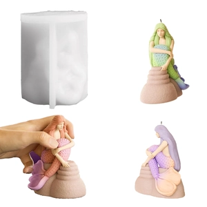 3D Mermaid Silicone Mold DIY Handmade Scented Candle Making Plaster Gypsum Resin Ornament Princess Statue Decoration