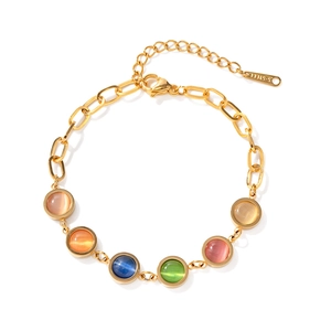 Bracelet en acier inoxydable plaqué or 18k avec pierres œil de chat colorées pour femmes