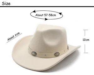 Size chart for western wool cowboy hat with brim and height dimensions in white background