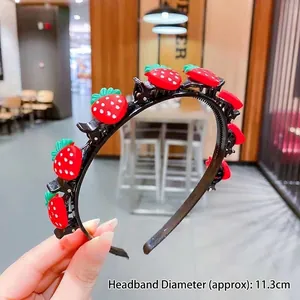 Diadema trenzada para niñas con 8 clips de fresa, 11.3 cm de diámetro para peinado infantil