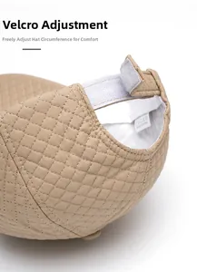 Detail of beige quilted PU leather baseball cap with adjustable hook and loop strap