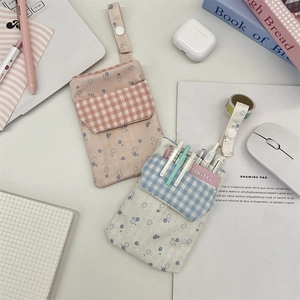 Floral canvas nurse pocket pouch with dual layers and snap strap for stationery storage