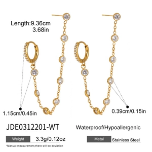 Detailed size specifications for 18K gold-plated stainless steel tassel earrings