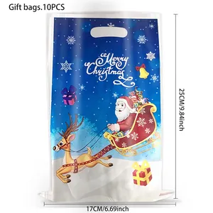 Set of 10 Christmas candy bags with Santa and reindeer prints for holiday party gift decor