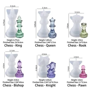 3D Chess Pieces Silicone Molds Set with Finished Resin Samples for DIY Casting Projects