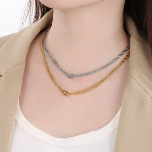 Vintage Double Layer Rope Chain Necklace Stainless Steel Twisted Knot Design Minimalist Jewelry For Women Men Gift