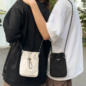 Mini Crossbody Phone Bag Nylon Waterproof Drawstring Shoulder Pouch Braided Rope Strap Outdoor Sports Casual Women