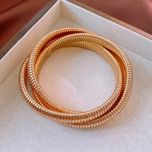 Bracelet Tubogas En Acier Inoxydable Pour Femme Multi Couches Spirale Gaspipe Jonc Bijoux Vintage Minimaliste