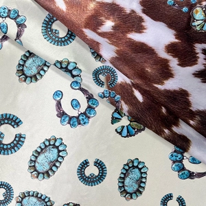 Western style 90cm square silk scarf with vintage turquoise jewelry and cowhide print patterns