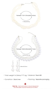 Detailed size chart for vintage pearl necklace and earrings set with ABS pearl material